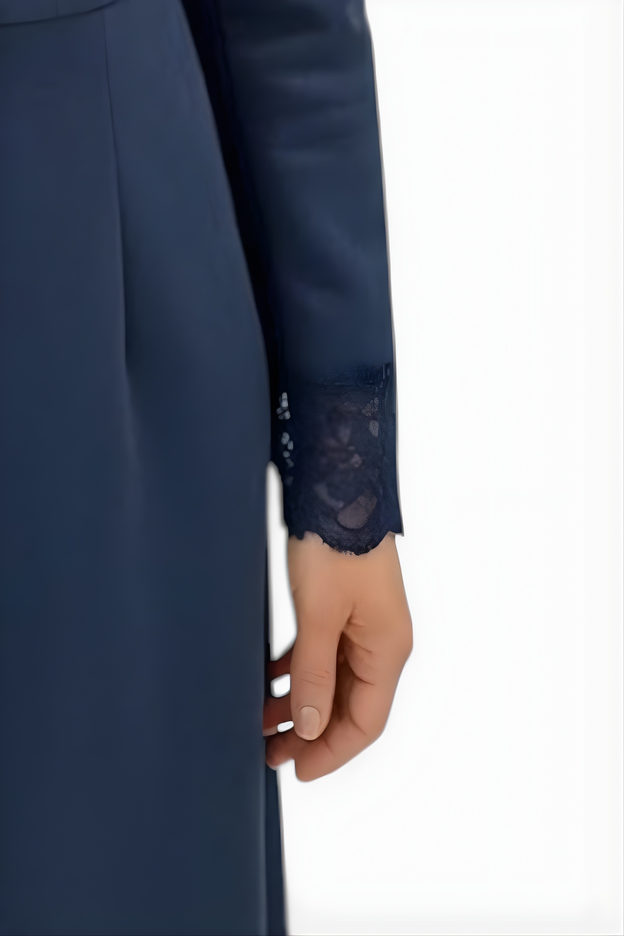 Marie | Lange Suède Jurk met Blousekraag en Kant