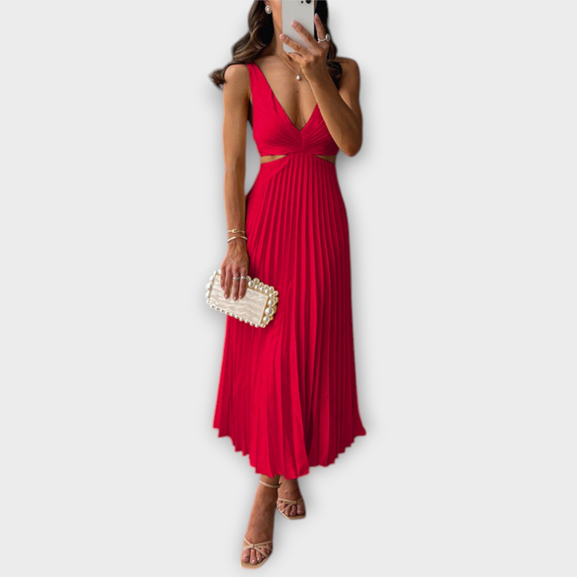 Elegante Midi Avondjurk met Plissé