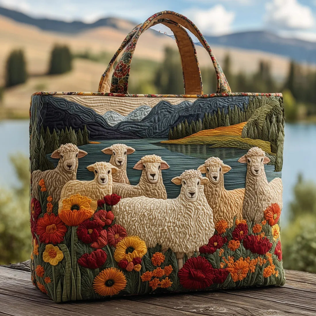 Gewatteerde Tas Schapen in het Meer