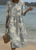 Ashley | Midi-Jurk met Planten- en Bloemenprint