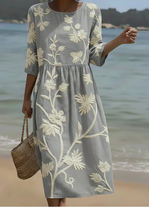 Ashley | Midi-Jurk met Planten- en Bloemenprint