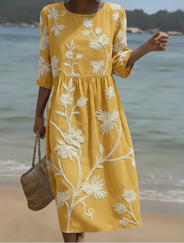 Yassy | Midi-Jurk met Planten- en Bloemenprint