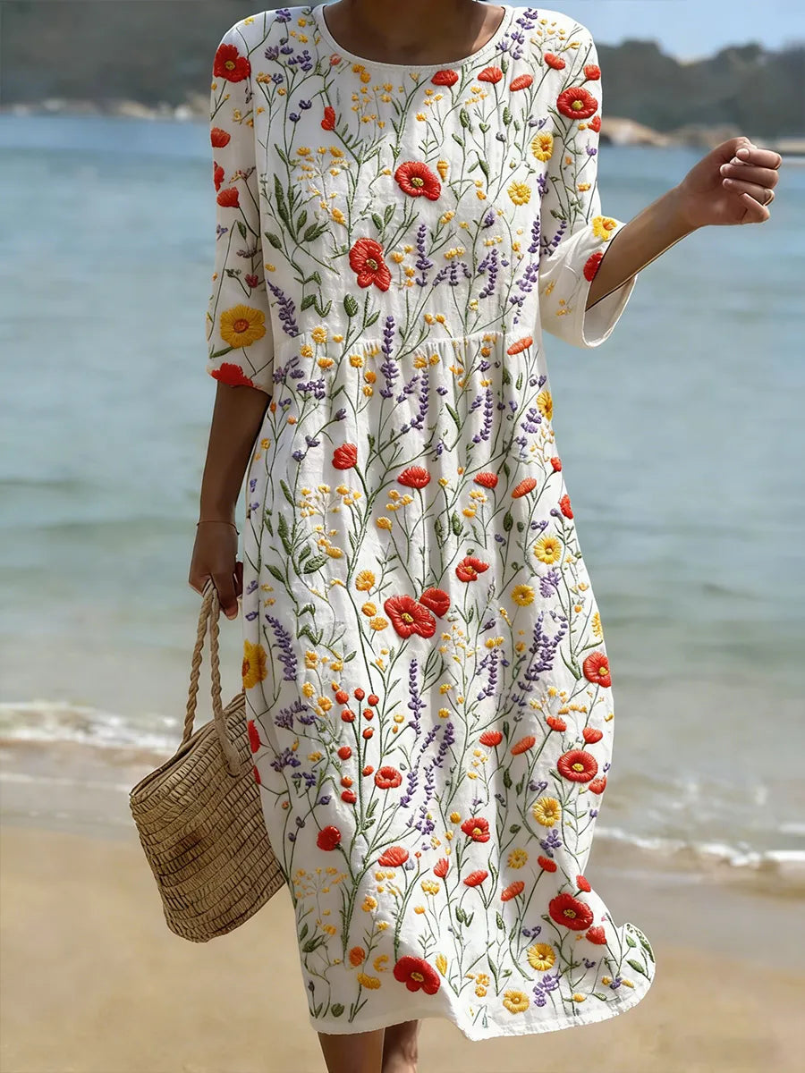 Christina | Maxi-Jurk met Bloemenprint en Ronde Hals