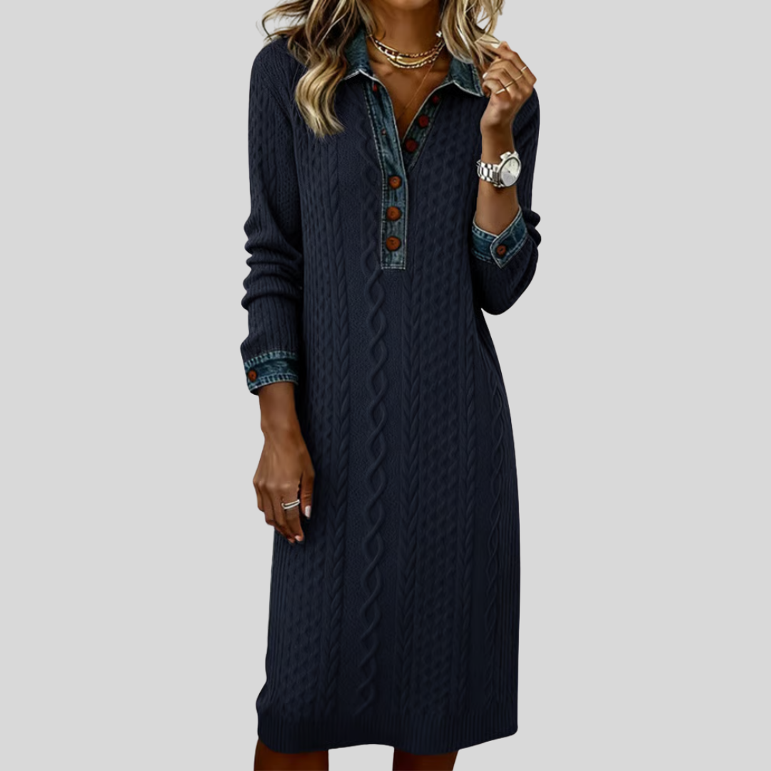 Maud - Denim Jurk met Gebreide Kraag