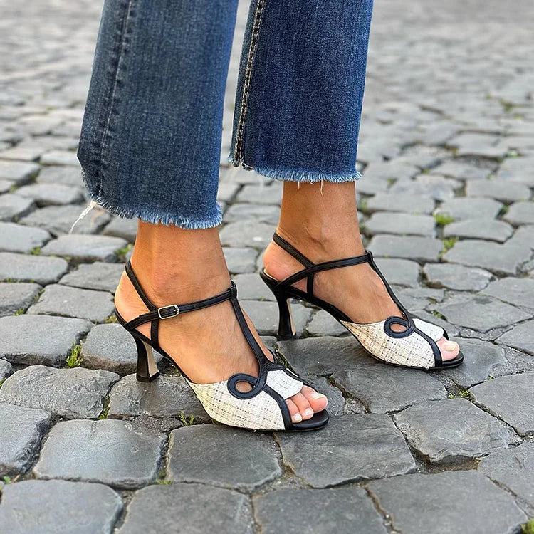 Retro Sandalen met Middelhoge Hak