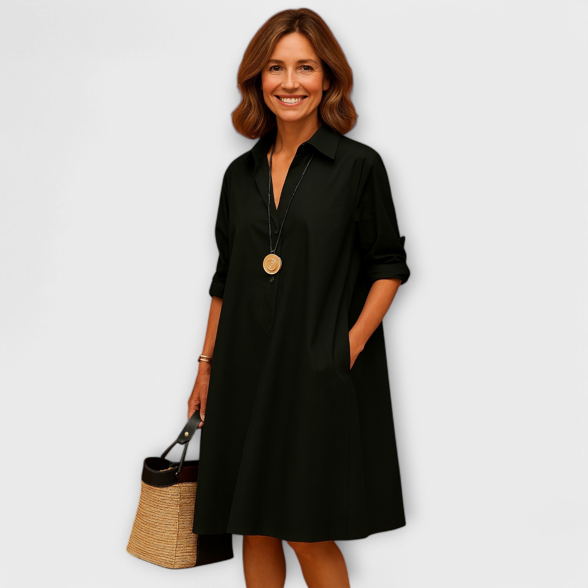 Moderne Hemdress met Kraag en Driekwart Mouwen