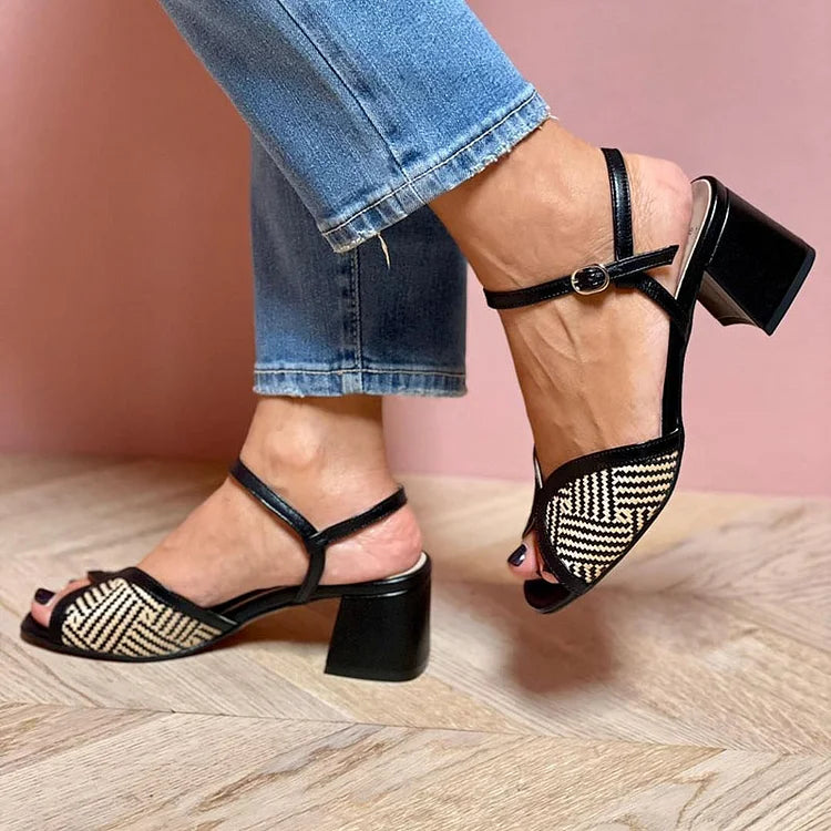 Geweven Sandalen met Brede Hak