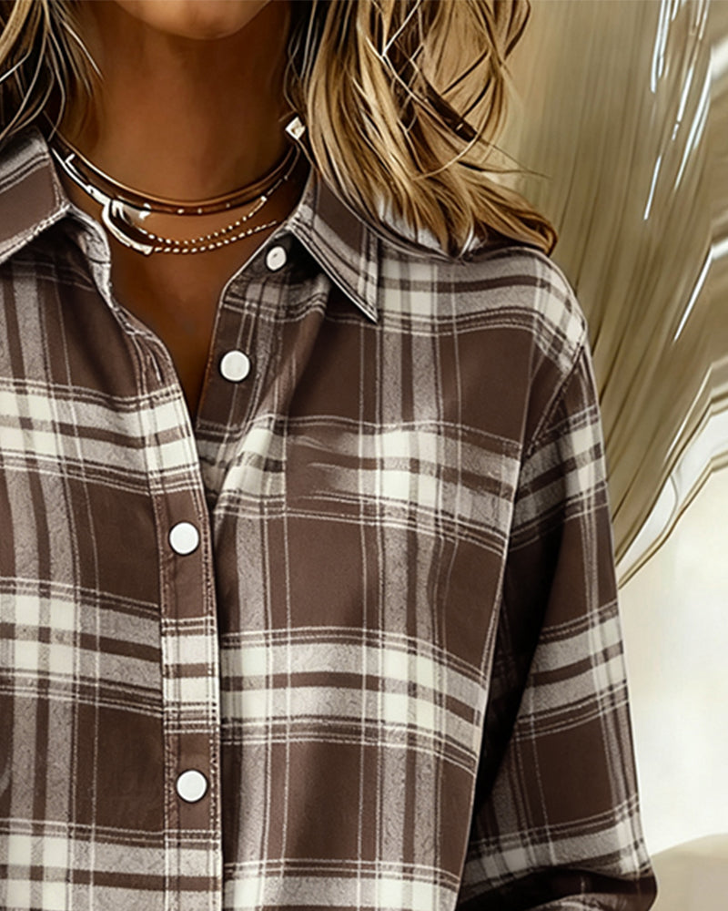 Shirt met Ruitpatroon en Ingesneden Kraag