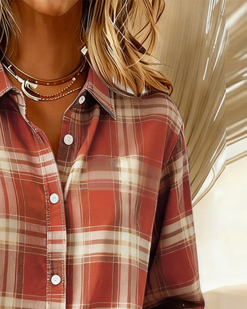 Shirt met Ruitpatroon en Ingesneden Kraag