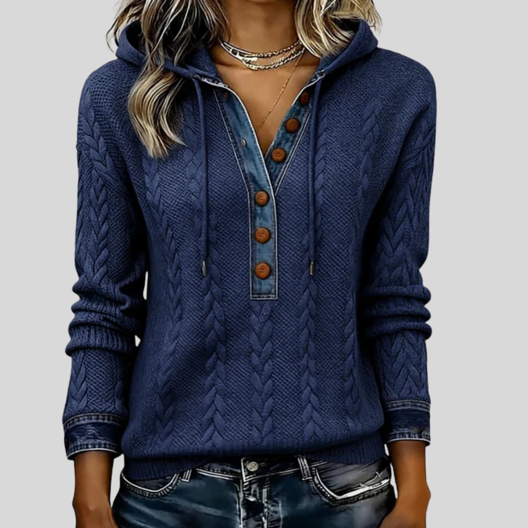 Bo - Gebreide Hoodie met Knopenrij