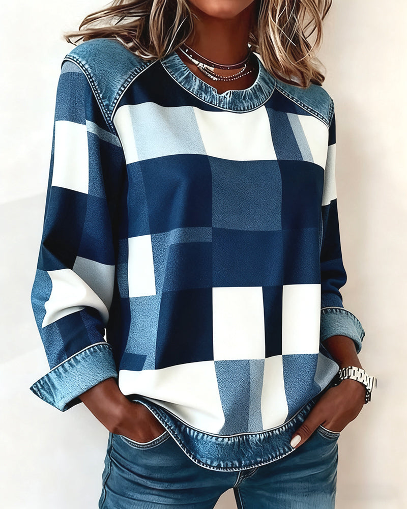 Trui met Ruit Patchwork en Contrastkleur