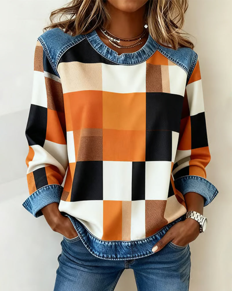 Trui met Ruit Patchwork en Contrastkleur