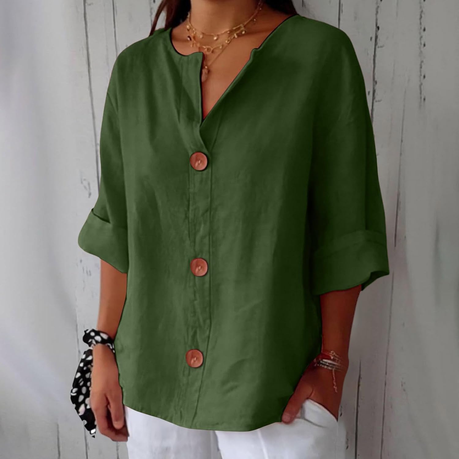 Emma - Ademende Linnen Blouse, Casual en Stijlvol (Donkergroen)