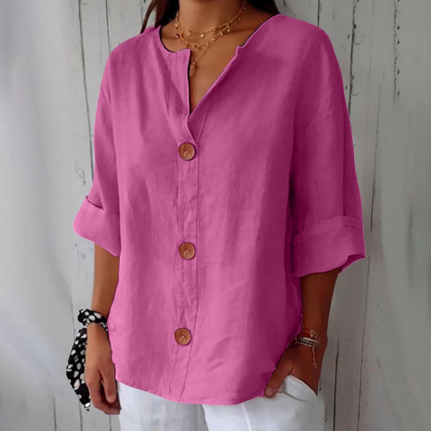 Emma - Ademende Linnen Blouse, Casual en Stijlvol (Roze)