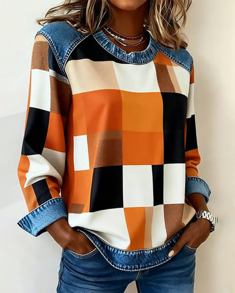 Trui met Ruit Patchwork en Contrastkleur