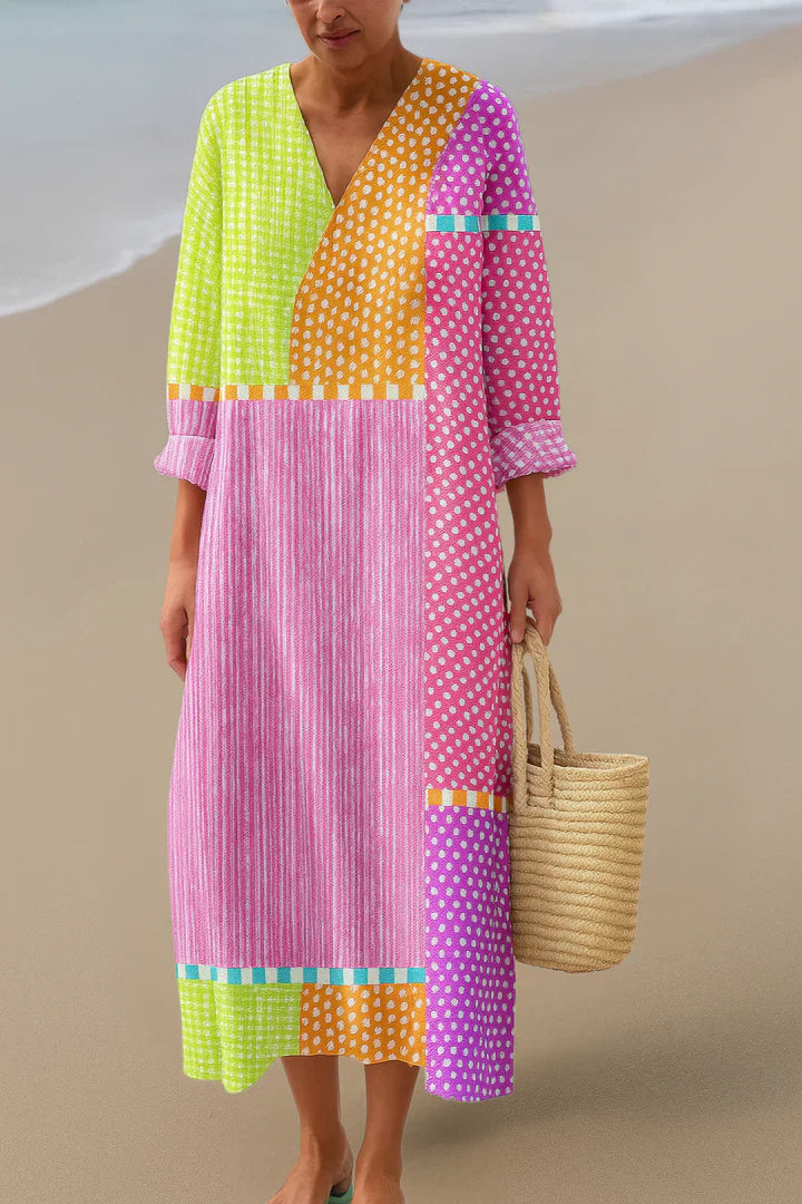 ELARA™ | KLEURRIJK PATCHWORK JURK