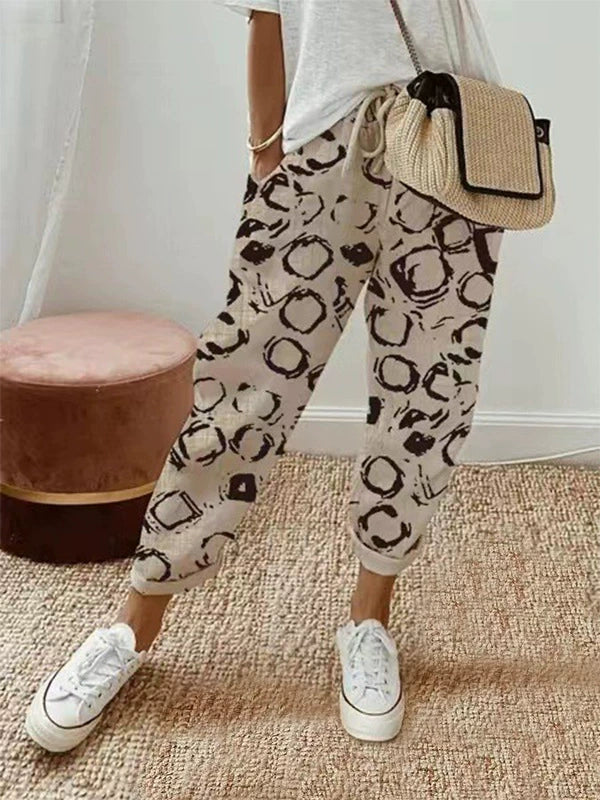 Sofie – Ademende Linnen Pantalon, Casual en Stijlvol (Zwart patroon)