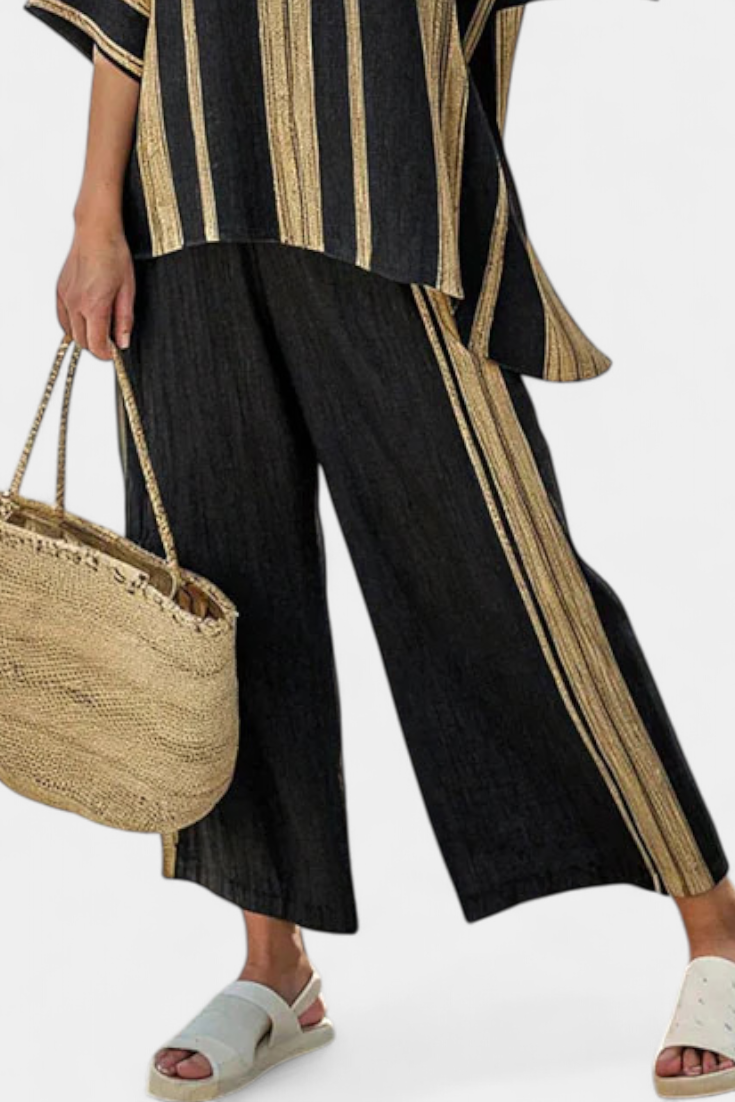 Isa - Comfortabele Oversized Gestreepte Top & Relaxte Linnen Broek