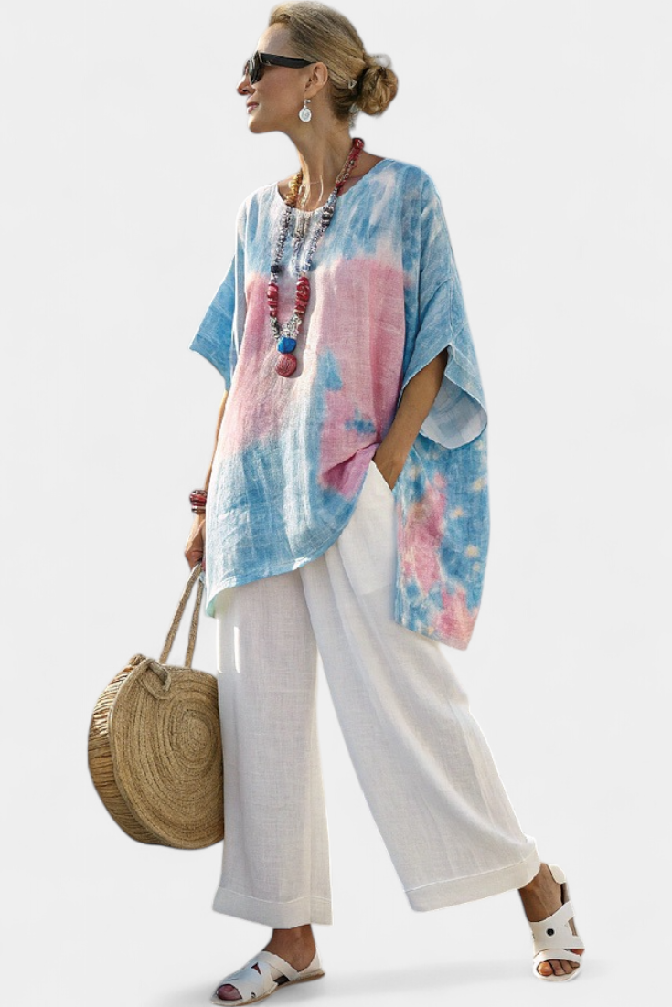 Lisa - Comfortabele Relaxte Linnen Top & Gestreepte Bamboe Broek