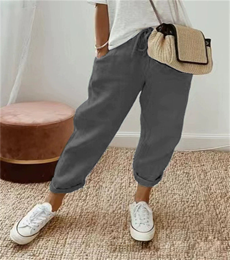 Sofie – Ademende Linnen Pantalon, Casual en Stijlvol (Grijs)