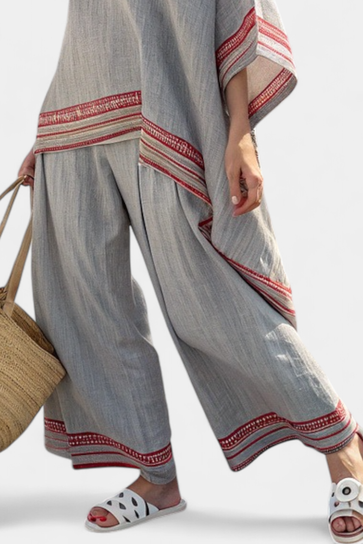 Sanne - Verfijnde Asymmetrische Blouse & Etnische Wijde Broek