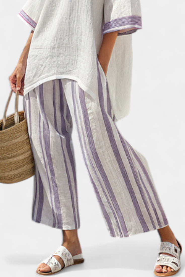 Evi - Comfortabele Losse Blouse & Gestreepte Bamboe Broek