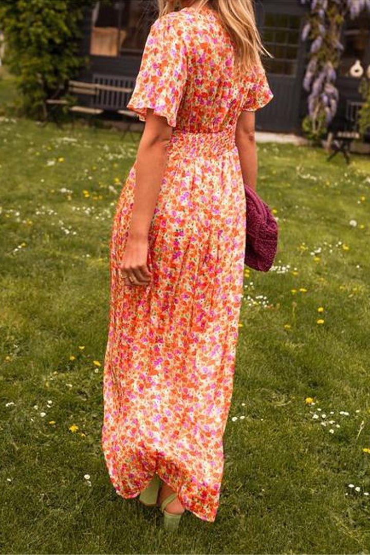 Denise - Elegante Lange Jurk met Bloemen