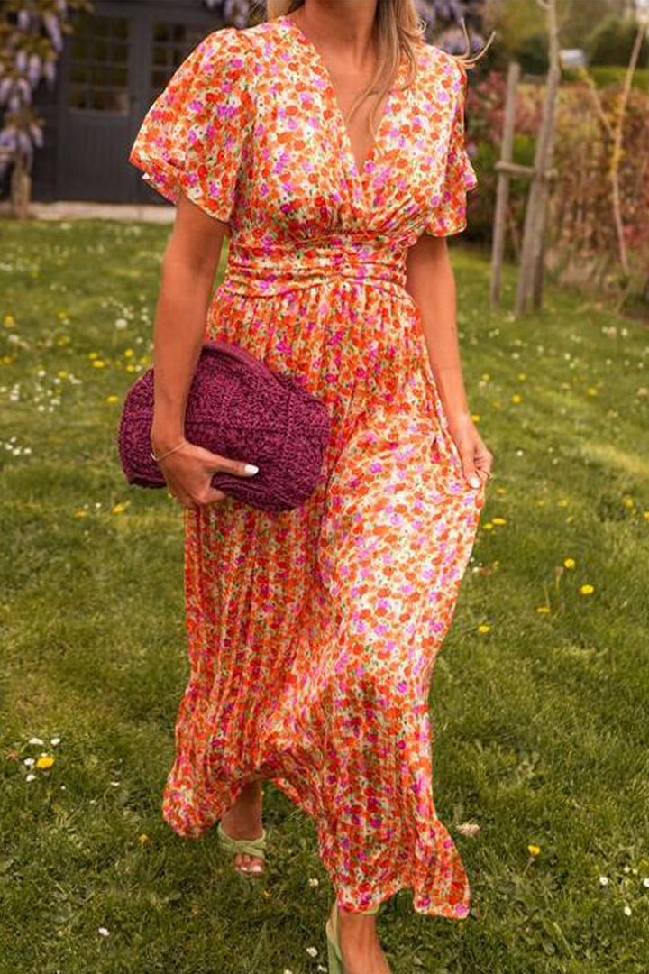 Denise - Elegante Lange Jurk met Bloemen