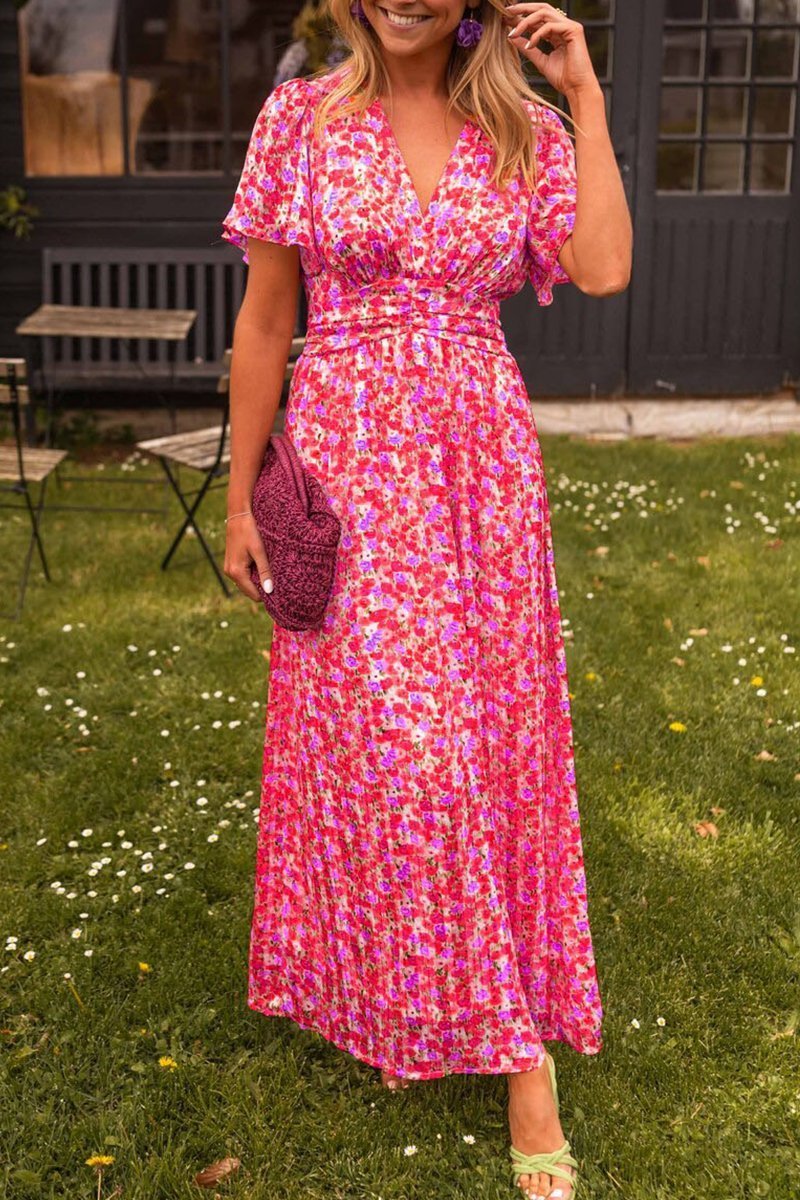 Denise - Elegante Lange Jurk met Bloemen