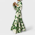 Melina - Groene maxi-jurk met lange mouwen en V-hals
