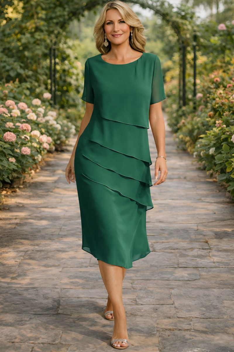 Elena | Gelaagde Chiffon Midi-Jurk