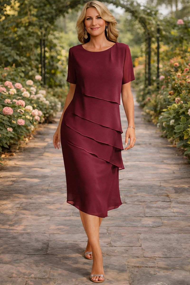Elena | Gelaagde Chiffon Midi-Jurk