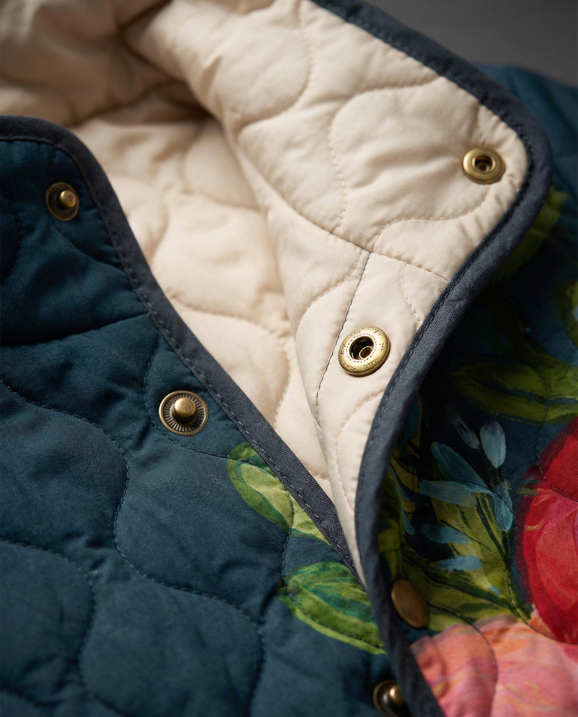 Gewatteerde Jas met Vintage Bloemenprint
