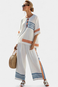 Romy - Verfijnde Blauw-Oranje Gestreepte Top & Broek