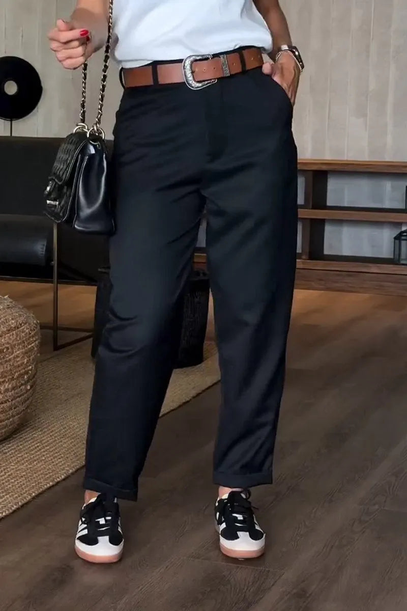Anne - Elegante Figuurflatterende Broek met Strepen