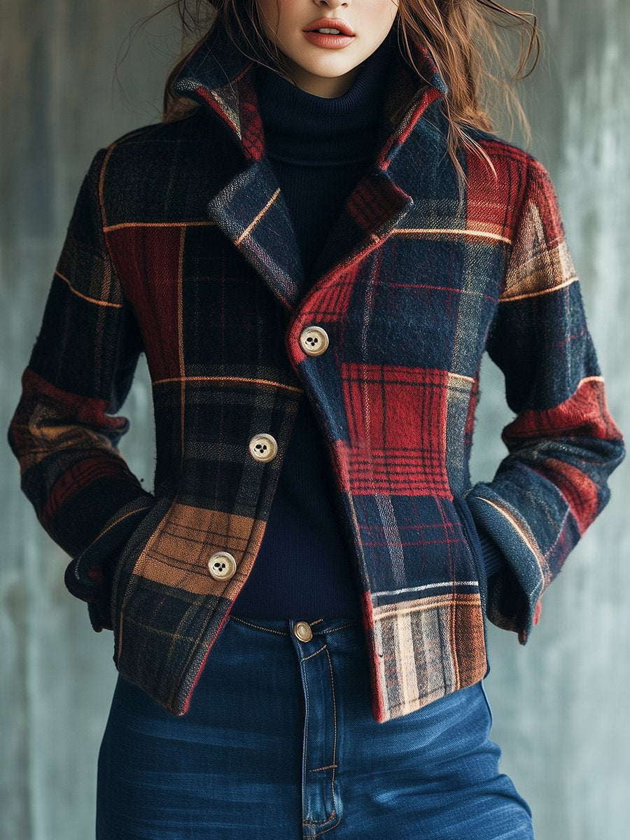 Elise - Plaid Pattern Woolen Jacket